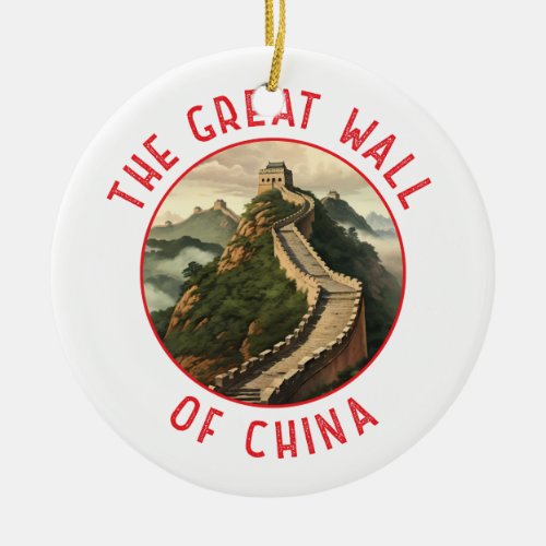 Great Wall of China Retro Distressed Circle Ceramic Ornament