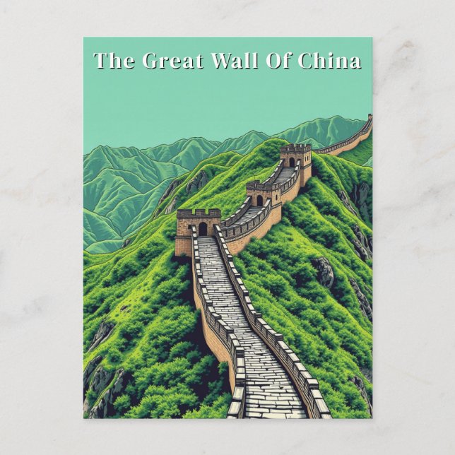 Great Wall of China Retro Vintage Travel Postcard (Front)