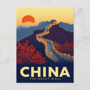 Great Wall of China Sunset Postcard