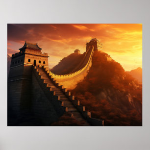 Great Wall of China Sunset Poster – Majestic Asian