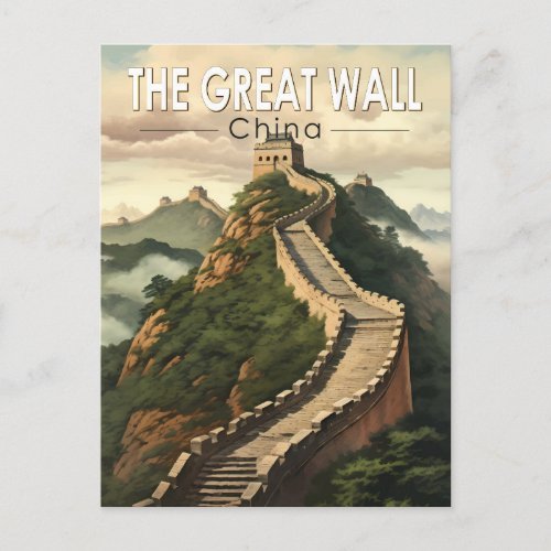 Great Wall of China Travel Art Vintage Postcard