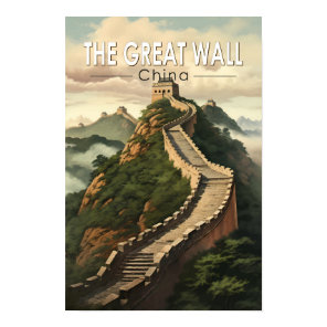 Great Wall of China Travel Art Vintage Poster
