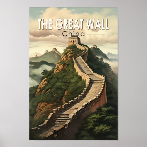 Great Wall of China Travel Art Vintage Poster