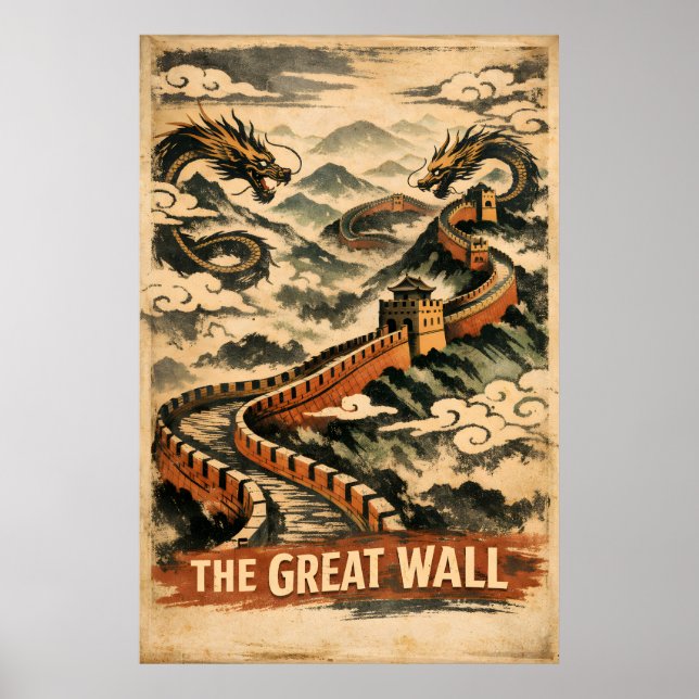 Great Wall of China Vintage Travel Poster (Front)