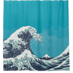 Great Wave and Mount Fuji vintage japanese woodcut Shower Curtain