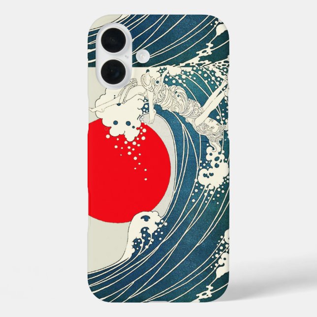 GREAT WAVE AND RED SUN Blue White Nautical Case-Mate iPhone Case (Back)