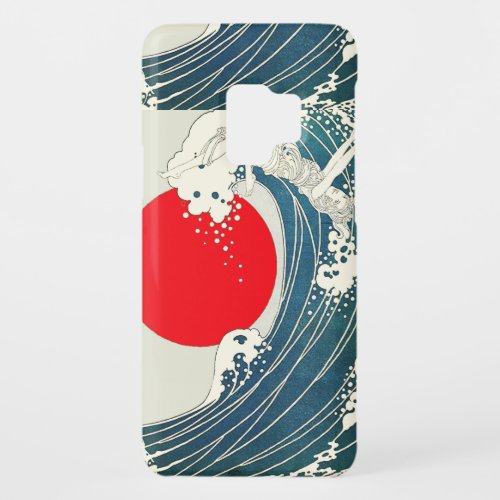 GREAT WAVE AND RED SUN Blue White Nautical Case_Mate Samsung Galaxy S9 Case