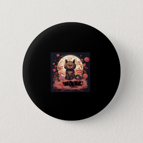 Great Wave and Sakura_ Halloween Black Cat Art  Button