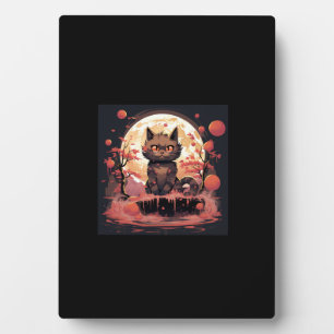 Great Wave and Sakura_ Halloween Black Cat Art Plaque