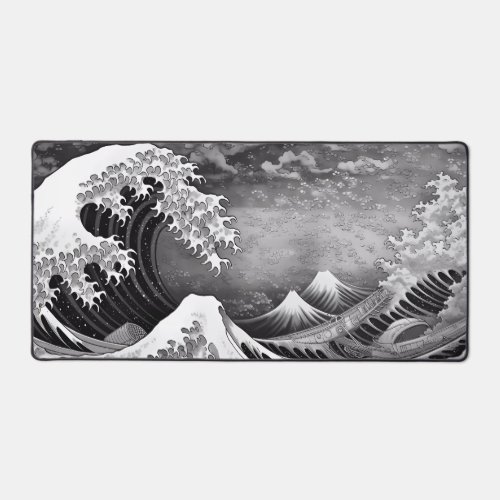 great wave black and white large desk mouse pad