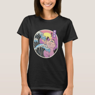 Great Wave Cat Art Mashup Japanese Vaporwave Retro T-Shirt