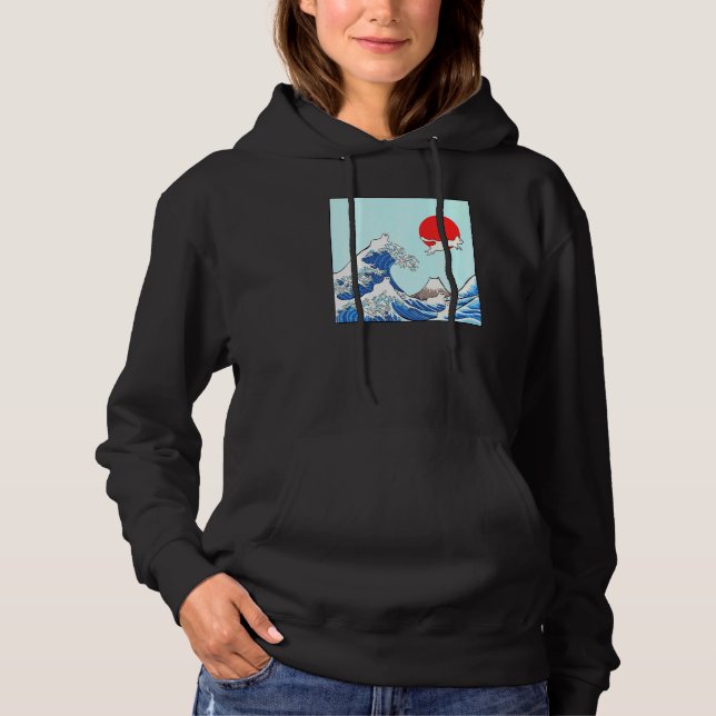 Great Wave Cat Kitties Tokyo Sun Kanagawa Hokusai  Hoodie (Front)