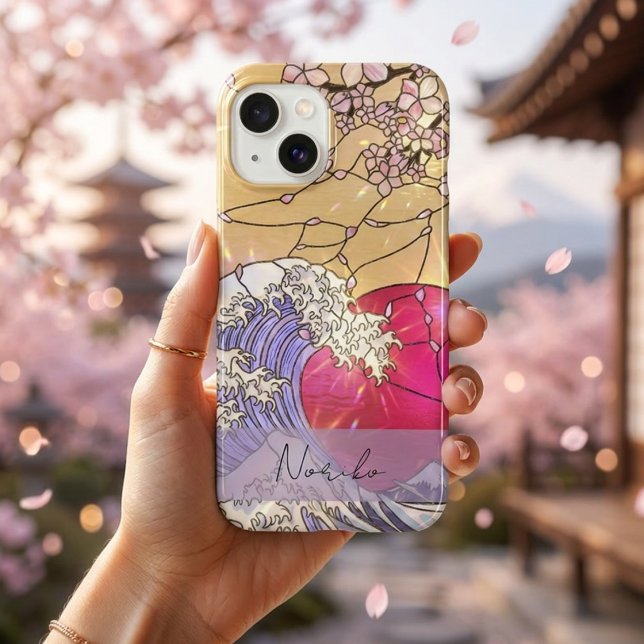 Great Wave Cherry Blossoms Stained Glass iPhone Case (Creator Uploaded)