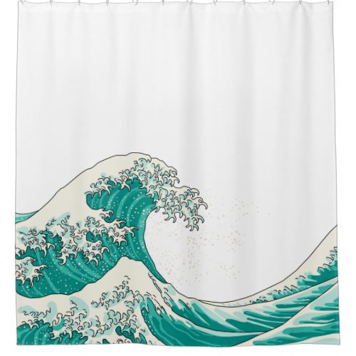 Great wave _ green shower curtain
