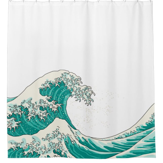 Great wave - green shower curtain (Front)