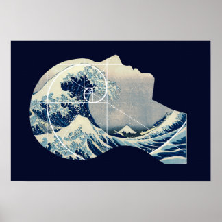 Great Wave, Hokusai Meets Fibonacci in My Head Poster