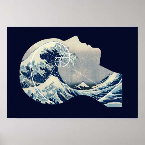 Great Wave Hokusai Meets Fibonacci in My Head Poster