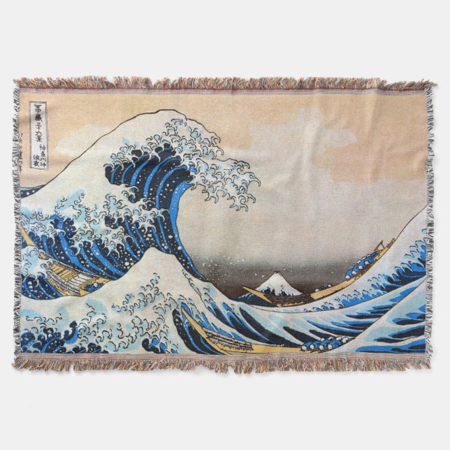 Great Wave, Hokusai, Ukiyo-e Throw Blanket (Front)