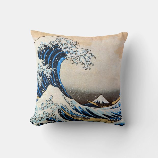 Great Wave, Hokusai, Ukiyo-e Throw Pillow (Front)
