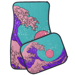 Great Wave in Vaporwave Pop Art style. View on the Car Floor Mat