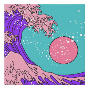 Great Wave in Vaporwave Pop Art style. View on the Faux Canvas Print