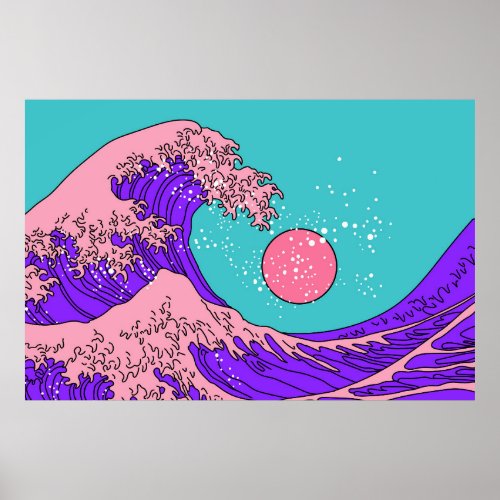 Great Wave in Vaporwave Pop Art style View on the Poster