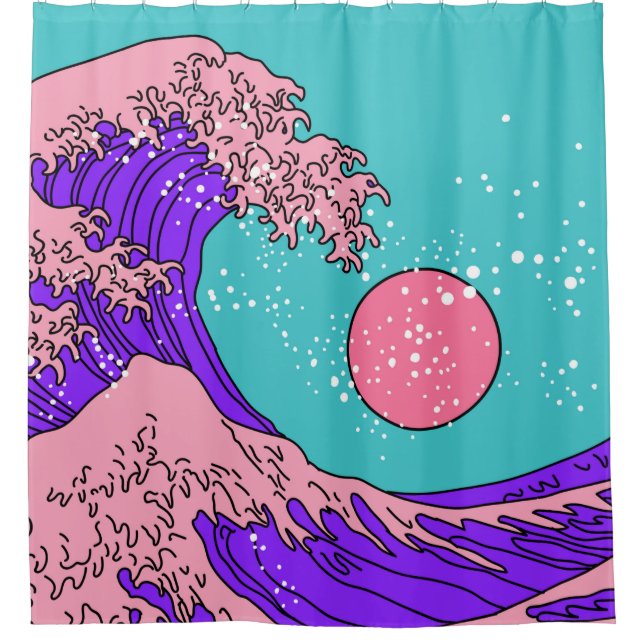 Great Wave in Vaporwave Pop Art style. View on the Shower Curtain (Front)