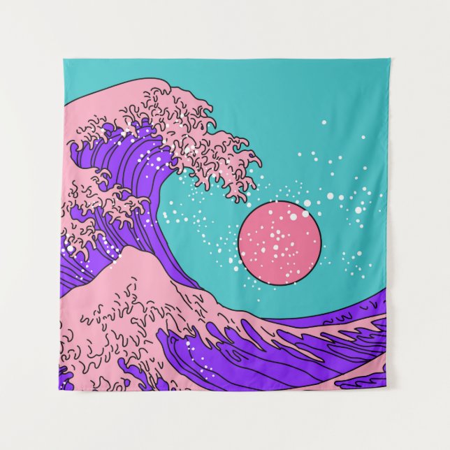 Great Wave in Vaporwave Pop Art style. View on the Tapestry (Front)