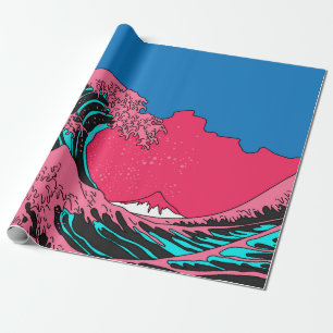 Great Wave in Vaporwave Pop Art style. View on the Wrapping Paper
