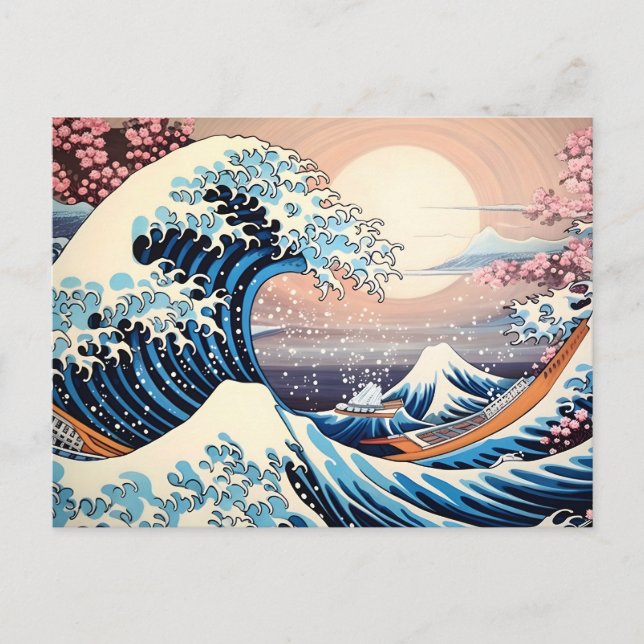 Great Wave inspired pink sakura aesthetic Postcard (Front)