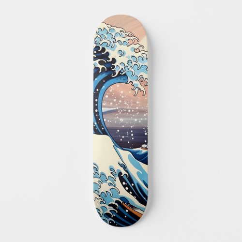 Great Wave inspired pink sakura aesthetic Skateboard