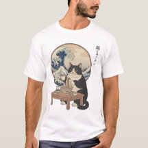 Great Wave Japanese Cat Eating Ramen Funny Art