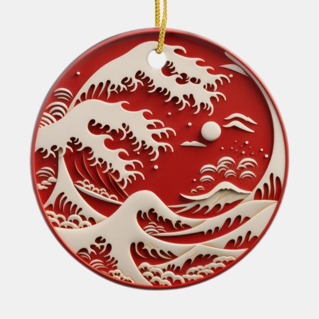 Great Wave Japanese  Ceramic Ornament (Front)