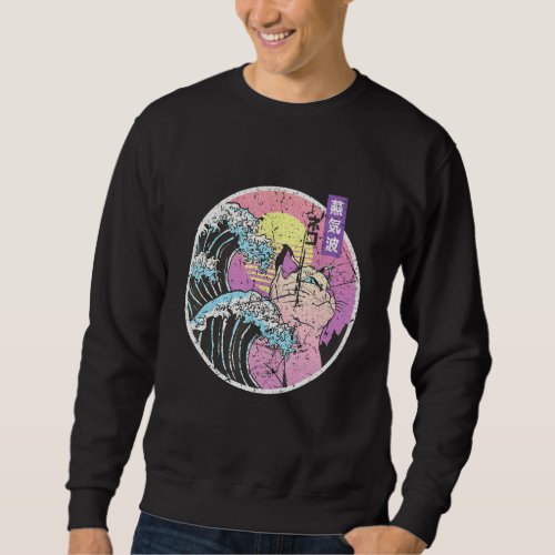 Great Wave Japanese Vaporwave Cat 90s Aesthetic 80 Sweatshirt