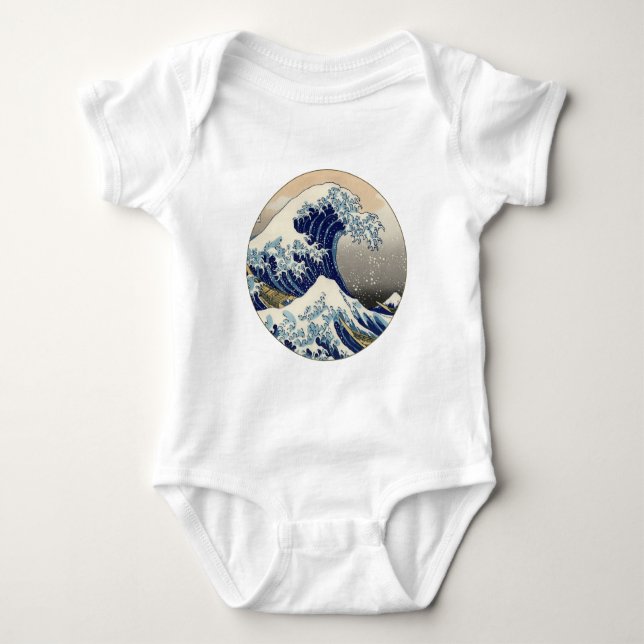 Great Wave Kanagawa Japanese Painting Baby Bodysuit (Front)