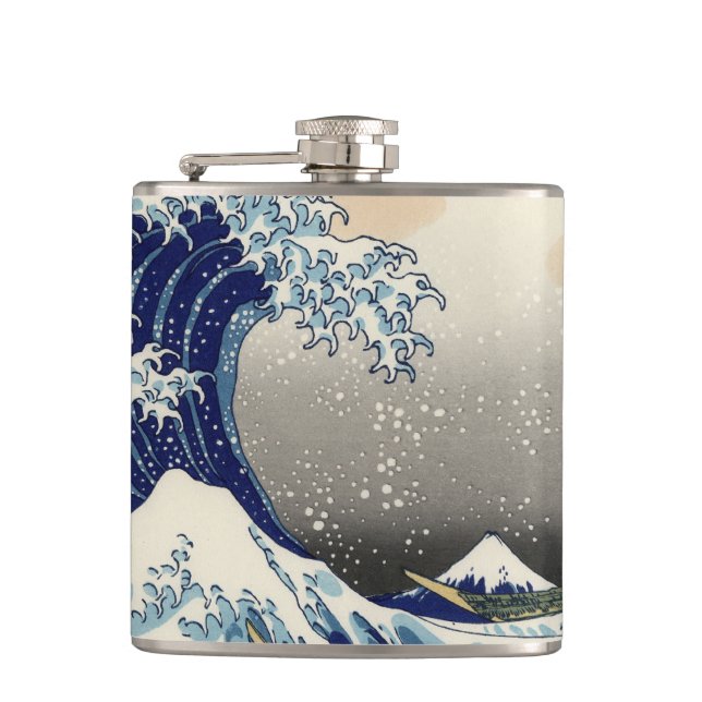 Great Wave Kanagawa Japanese Painting Hip Flask (Front)