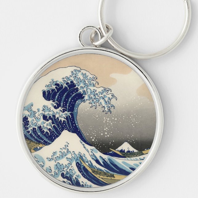 Great Wave Kanagawa Japanese Painting Keychain (Front)