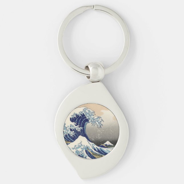 Great Wave Kanagawa Japanese Painting Keychain (Front)