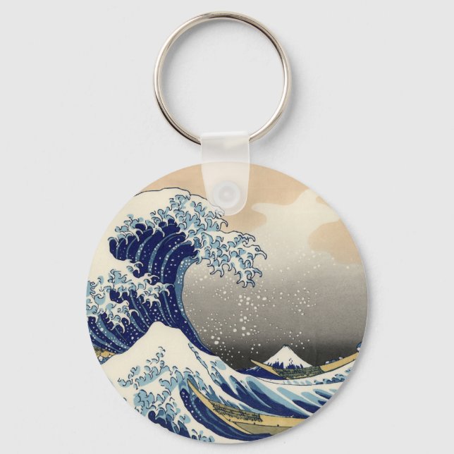 Great Wave Kanagawa Japanese Painting Keychain (Front)