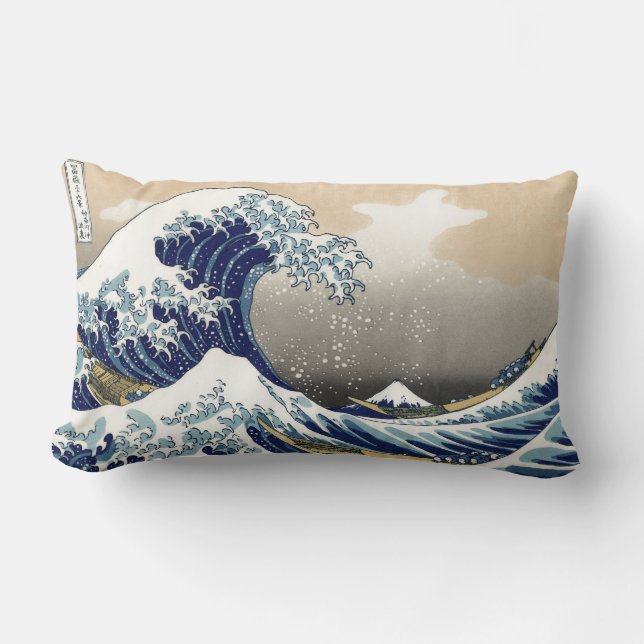 Great Wave Kanagawa Japanese Painting Lumbar Pillow (Front)