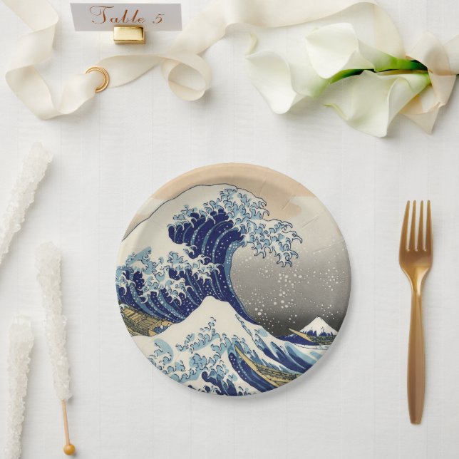 Great Wave Kanagawa Japanese Painting Paper Plates (Wedding)