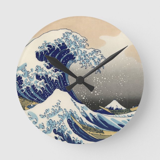 Great Wave Kanagawa Japanese Painting Round Clock (Front)