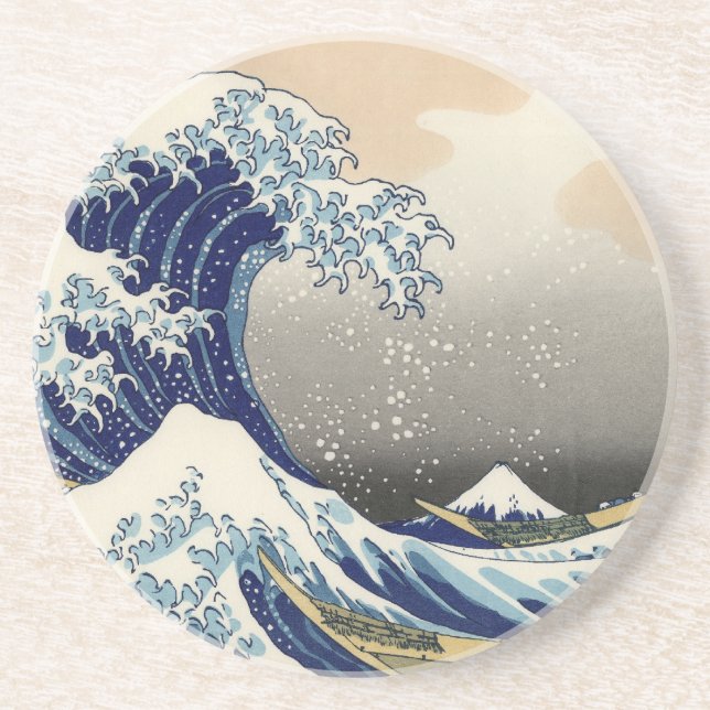 Great Wave Kanagawa Japanese Painting Sandstone Coaster (Front)