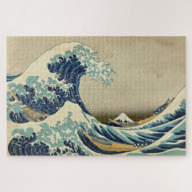 Great Wave Kanagawa Vintage Illustration Japanese Jigsaw Puzzle (Horizontal)