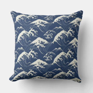 Great Wave Mandala – Seamless Japanese-Inspired Oc Throw Pillow