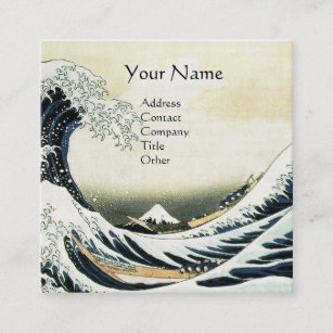 GREAT WAVE MONOGRAM Blue White Square Business Card