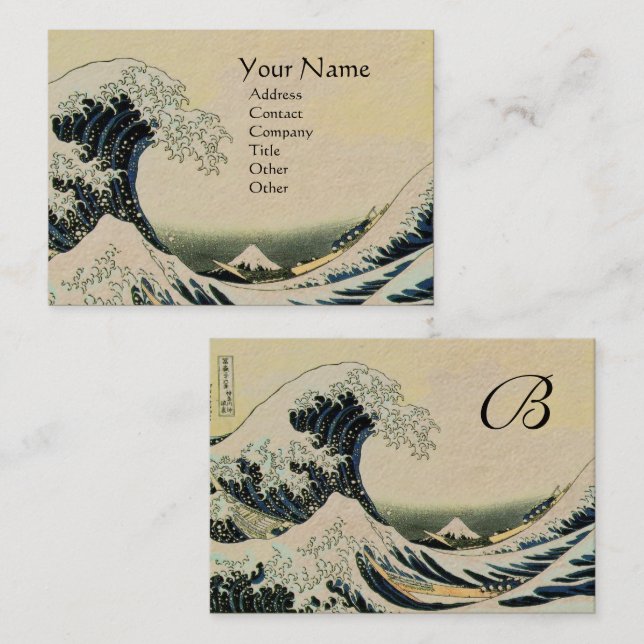 GREAT WAVE MONOGRAM Kraft Paper Business Card (Front/Back)