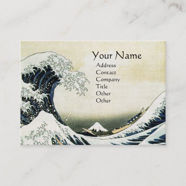 GREAT WAVE MONOGRAM  Pearl Paper Business Card (Front)
