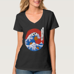 Great Wave Monster Eating Cookies Japanese Kanji C T-Shirt