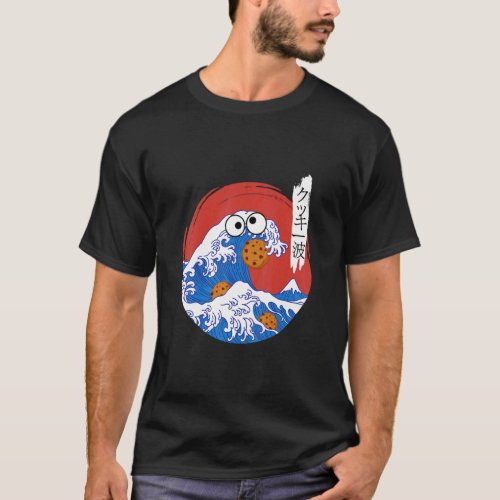 Great Wave Monster Eating Cookies Japanese Kanji C T_Shirt